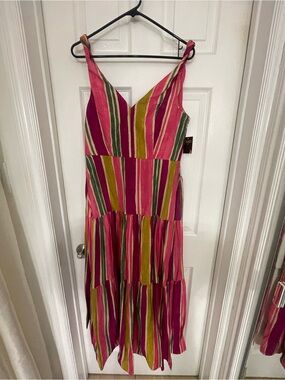 Taylor Dress Pink and Green Striped Tiered Maxi Sundress